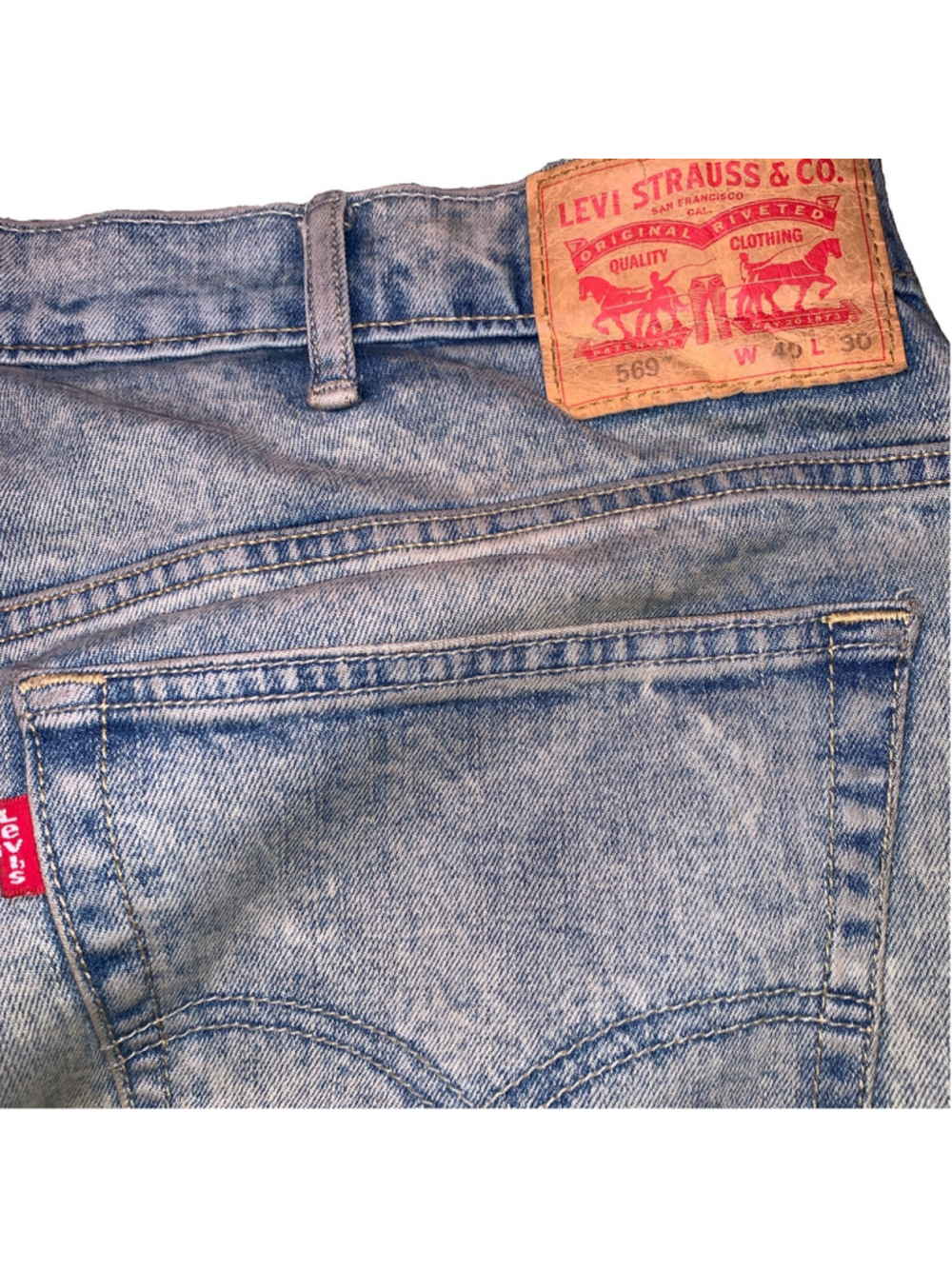 Levi’s 569 Loose Straight Fit Jeans 40x30 Workwear Distressed Light Wash Denim - Picture 15 of 16